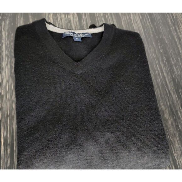 Davis & Squire Men's sz XL Extra Fine Merino Wool Black V-Neck Pullover Sweater - Picture 7 of 8